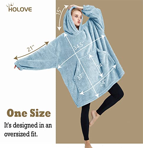 Blanket Hoodie for Women and Men Super Warm and Cozy Giant Blanket Sweatshirt (Light Blue One Size)