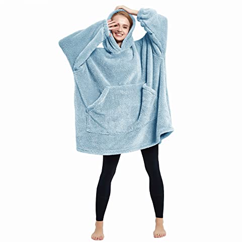 Blanket Hoodie for Women and Men Super Warm and Cozy Giant Blanket Sweatshirt (Light Blue One Size)