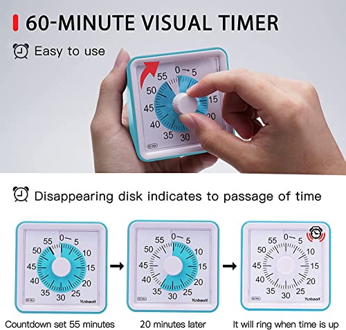 Yunbaoit Visual Analog Timer,Silent Countdown Clock, Time Management Tool for Kids and Adults (LightBlue)