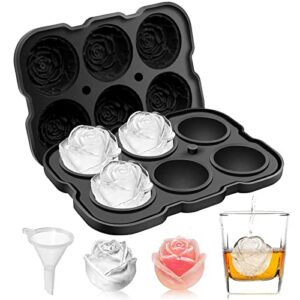 ice cube tray, mikiwon 2 inch rose ice cube trays with covers, 6 cavity silicone rose ice ball maker, easy release large ice cube form for chilled cocktails, whiskey, bourbon & homemade juice