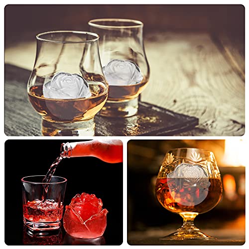 Ice Cube Tray, Mikiwon 2 inch Rose Ice Cube Trays With Covers, 6 Cavity Silicone Rose Ice Ball Maker, Easy Release Large Ice Cube Form for Chilled Cocktails, Whiskey, Bourbon & Homemade Juice