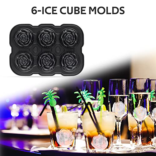 Ice Cube Tray, Mikiwon 2 inch Rose Ice Cube Trays With Covers, 6 Cavity Silicone Rose Ice Ball Maker, Easy Release Large Ice Cube Form for Chilled Cocktails, Whiskey, Bourbon & Homemade Juice