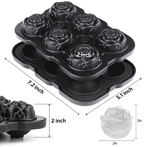 Ice Cube Tray, Mikiwon 2 inch Rose Ice Cube Trays With Covers, 6 Cavity Silicone Rose Ice Ball Maker, Easy Release Large Ice Cube Form for Chilled Cocktails, Whiskey, Bourbon & Homemade Juice