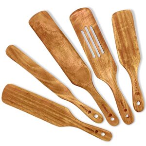 spurtles kitchen tools as seen on tv, 5 pcs wooden spurtle set, spurtles kitchen tools wooden for cooking in nonstick cookware, for salad mixing, serving, spreading, stirring & folding