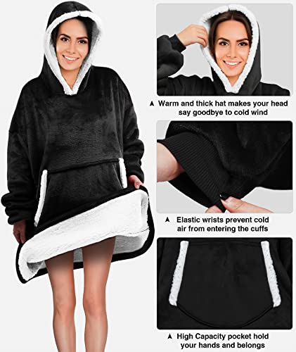 Wearable Blanket Super Warm and Cozy Fleece Sweatshirt Giant Blanket Hoodie for Women and Men, Large Front Pocket