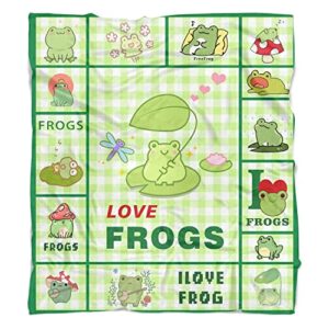 frog blanket cute print flannel throw gift for childs teens adults super soft snuggle breathable foldable bed sofa couch novelty unisex 100x130 green 40x50