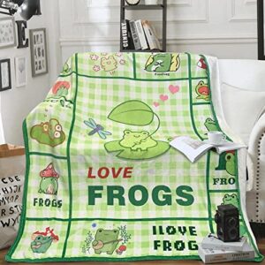 Frog Blanket Cute Print Flannel Throw Gift for Childs Teens Adults Super Soft Snuggle Breathable Foldable Bed Sofa Couch Novelty Unisex 100x130 Green 40x50