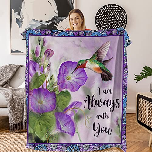 TOPTREE Ultra Soft Tropical Birds Blanket, Purple Flowers Watercolor Hummingbird Throw Blanket Fleece Blanket, Plush Blanket for Bed and Couch,Warm Fuzzy Cozy Throws Blankets for Kids Adults 60" x 80"