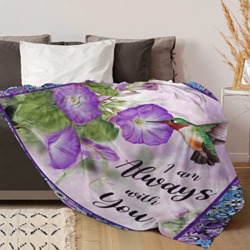 TOPTREE Ultra Soft Tropical Birds Blanket, Purple Flowers Watercolor Hummingbird Throw Blanket Fleece Blanket, Plush Blanket for Bed and Couch,Warm Fuzzy Cozy Throws Blankets for Kids Adults 60" x 80"