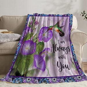 TOPTREE Ultra Soft Tropical Birds Blanket, Purple Flowers Watercolor Hummingbird Throw Blanket Fleece Blanket, Plush Blanket for Bed and Couch,Warm Fuzzy Cozy Throws Blankets for Kids Adults 60" x 80"
