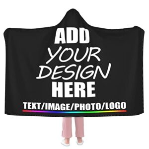 xuebuxi custom hooded blanket personalized wearable blanket add your own design photo or text logo picture 3d print thick flannel throw blankets gifts 60"x80"