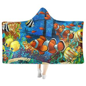 oyihfvs orange clownfish fishes corals reef colorful undersea life hooded blanket soft wearable two layers cloak blanket flannel fleece throw hoodie reversible blanket for bed sofa 60x80 inches