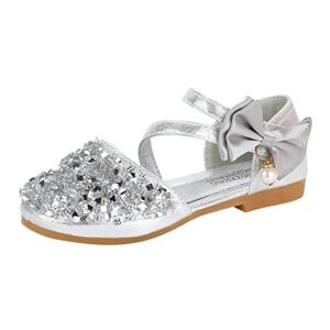 lykmera princess shoes infant crystal bowknot girls kids single pearl bling sandals shoes baby girls dancing sandals shoes (silver, 11-11.5 years big kids)