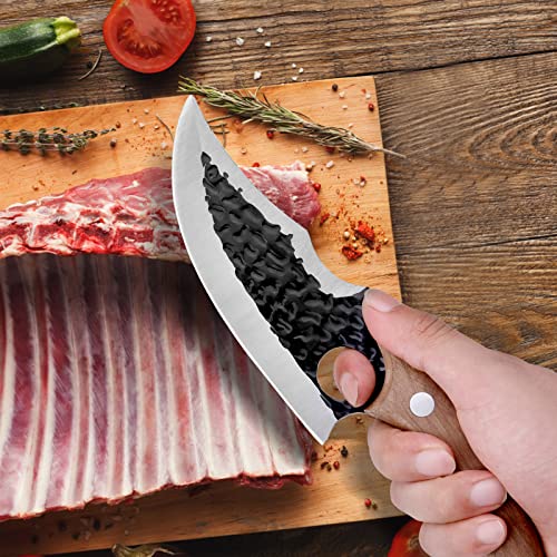 Hand Forged Chef Knife,6 Inch Viking Knife Butcher Boning Knife With Leather Sheath,Handmade Japanese Steel Kitchen Chef Knife,Meat Vegetable Cutting Knife ,Caveman Knife for Camping&Outdoor