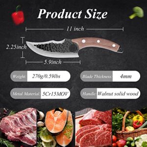 Hand Forged Chef Knife,6 Inch Viking Knife Butcher Boning Knife With Leather Sheath,Handmade Japanese Steel Kitchen Chef Knife,Meat Vegetable Cutting Knife ,Caveman Knife for Camping&Outdoor