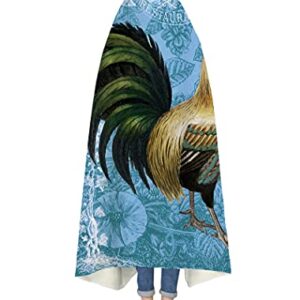 ArneCase Wearable Blankets Reversible Warm Cozy Throw Blankets A Rooster on Retro Blue Pattern Lightweight Sherpa Plush Fluffy Blankets with Hooded 59x79In