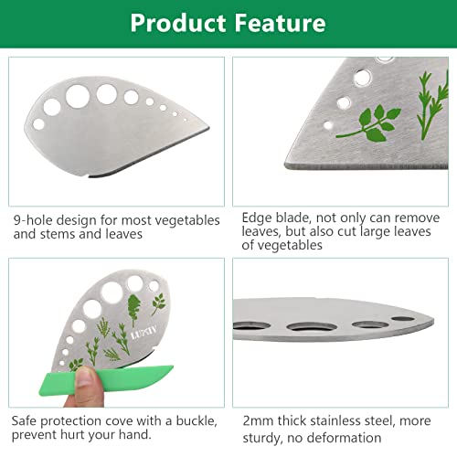 Herb Stripper 9 holes, Luxiv Stainless Steel Kitchen Herb Leaf Stripping Tool LooseLeaf Kale Razor Metal Herb Pealer for Kale, Chard, Collard Greens, Thyme, Basil, Rosemary (1 pack) (1, green)