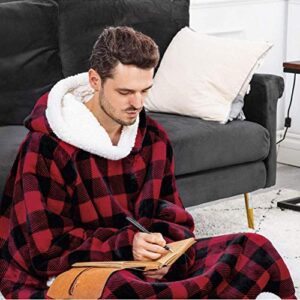 RRSHUN Wearable Hoodie Blanket, Oversized Sherpa Blanket Hoodie, Super Warm Cozy Sweatshirt with Pockets and Sleeves, One Size for Adults Kids
