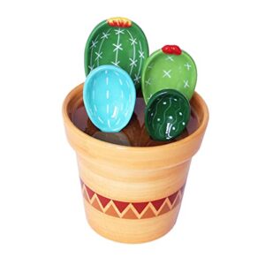 sizikato 4pcs porcelain measuring spoons with base, cute cactus shape