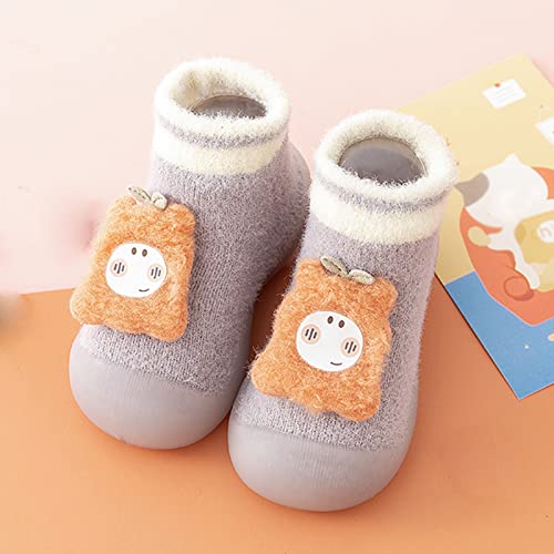 Lykmera Infant Toddle Footwear Winter Socks Boots Toddler Shoes Bottom Indoor Non Slip Warm Cartoon Bear Floor Socks Shoes (Grey, 0-6 Months)