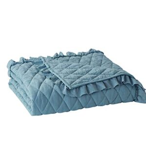 BOURINA Quilted Throw Blanket with Ruffles Pre-Washed Microfiber Ultra Soft Cozy Lightweight for Couch Bed Sofa Throw Blankets,Blue,60"x80"