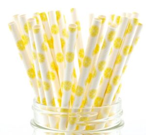 lemon party paper straws (25 pack) - baby/bridal shower favors , wedding decoration and supplies , citrus themed lemon decor