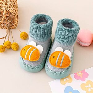 Lykmera Autumn Winter Socks Boots Boys Girls Children Cute Socks Shoes Non Slip Indoor Floor Baby Toddler Sports Shoes Socks (Green, 18-24 Months)