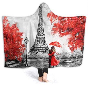 jasmoder eiffel tower paris love couple hoodie blanket wearable throw blankets for couch blanket hooded for baby kids men women