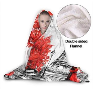 JASMODER Eiffel Tower Paris Love Couple Hoodie Blanket Wearable Throw Blankets for Couch Blanket Hooded for Baby Kids Men Women