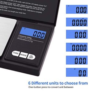 UNIWEIGH Gram Scale,200 gx0.01 g(7.05 oz x 0.001 oz) Digital Pocket Scale,Electronic Smart Weigh Scale,Portable Small Jewelry Scale Grams and Ounces,Mini Weed Scale with LCD Display,Tare