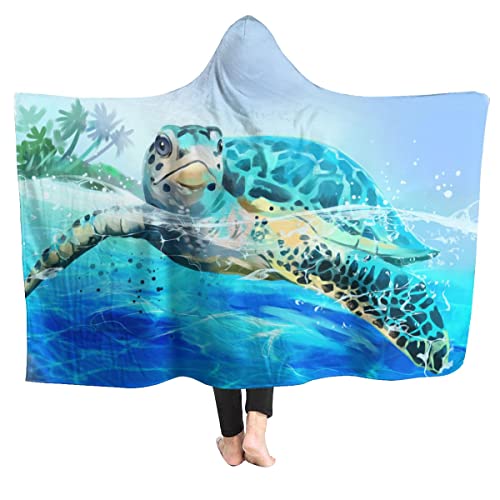 JASMODER Sea Turtle Hoodie Blanket Wearable Throw Blankets for Couch Blanket Hooded for Baby Kids Men Women