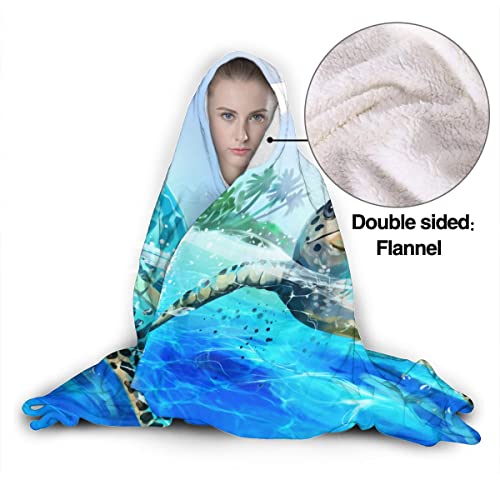 JASMODER Sea Turtle Hoodie Blanket Wearable Throw Blankets for Couch Blanket Hooded for Baby Kids Men Women