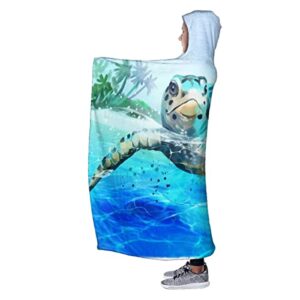 JASMODER Sea Turtle Hoodie Blanket Wearable Throw Blankets for Couch Blanket Hooded for Baby Kids Men Women