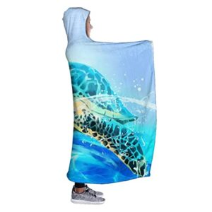 JASMODER Sea Turtle Hoodie Blanket Wearable Throw Blankets for Couch Blanket Hooded for Baby Kids Men Women