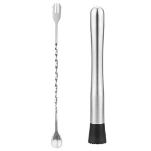 tifanso muddler for cocktails, 10" muddler and bar spoon cocktail mixing spoon, stainless steel cocktail muddler stirrer, cocktail spoon long handle, bar accessories tools for mojitos fruit drinks