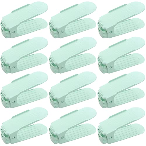 ZANBANG Shoe Slots Organizer,12Pcs Adjustable Shoe Stacker Storage Holder,Double Layer Stack Shoe Rack ZML-279 (Green)