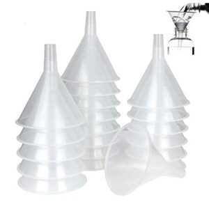 20pcs plastic funnels set, 4.7 inch wide mouth clear plastic funnels for filling water bottles, multipurpose large funnel with long reaching spout for liquid, spices, powder, lotion, oils, perfume