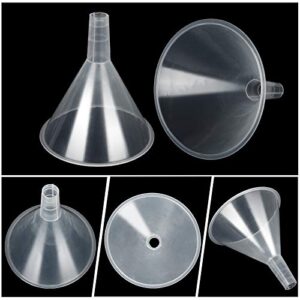 20Pcs Plastic Funnels Set, 4.7 Inch Wide Mouth Clear Plastic Funnels for Filling Water Bottles, Multipurpose Large Funnel with Long Reaching Spout for Liquid, Spices, Powder, Lotion, Oils, Perfume