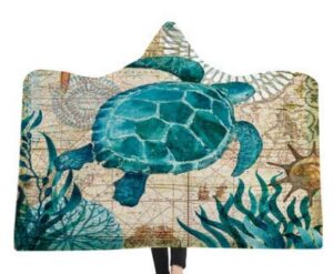 sdiii turtle sleeping bag wearable bed blanket aqua turquoise ocean beach themed hawaiian nature style fleece sherpa hood bed throw (twin(60"*80"), turtle)