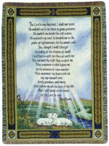 manual 50 x 60-inch tapestry throw, 23rd psalm the lord is my shepherd