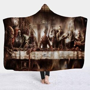 YEARGER Horror Movie Character Hooded Blanket for Adult Gothic Sherpa Fleece Wearable Throw Blanket Microfiber Bedding (145X195cm,B)