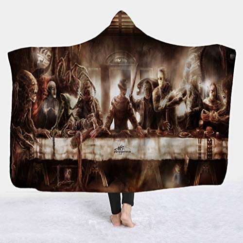 YEARGER Horror Movie Character Hooded Blanket for Adult Gothic Sherpa Fleece Wearable Throw Blanket Microfiber Bedding (145X195cm,B)