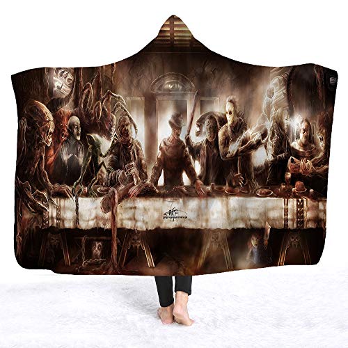 YEARGER Horror Movie Character Hooded Blanket for Adult Gothic Sherpa Fleece Wearable Throw Blanket Microfiber Bedding (145X195cm,B)