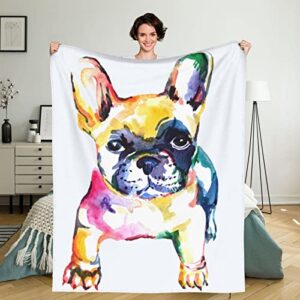 frenchie french bulldog original watercolor white dog 80x60 inch throw blanket super soft fuzzy cozy warm fluffy plush blanket for bed couch chair living room