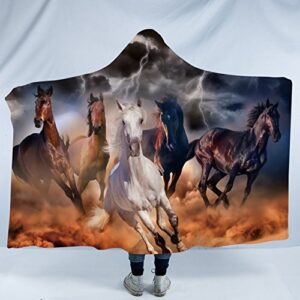 sleepwish galloping horse hooded blanket western cowboy sherpa fleece throw hooded blankets for kids adults (50"x 60")