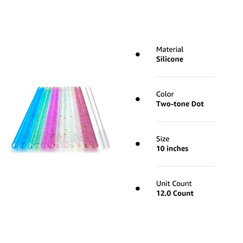 Reusable Silicone Drinking Straws, 12 Pcs Eco Friendly Silicone Straws 2 cleaning Brushes,for 30oz and 20oz Tumblers, Rtic,Yeti, Ozark, (Two-tone Dot, 10 inches)