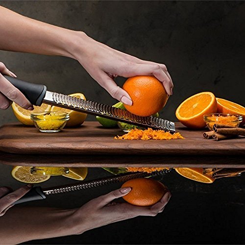 Lemon Zester, Stainless Steel Kitchen Cheese Grater, Plastic Cover Ergonomic Soft Black Handle