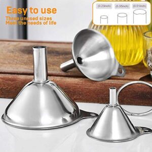 Kitchen Funnels for Filling Bottles, YGDZ 3pcs Small/Medium/Large Food Grade Stainless Steel Metal Kitchen Funnels Set for Essential Oil Spices Liquid, 2pcs Cleaning Brushes