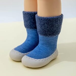 Lykmera Infant Toddle Footwear Winter Toddler Shoes Bottom Indoor Non Slip Warm Floor Socks Shoes Long Fleece Socks Shoes (Blue, 18-24 Months)