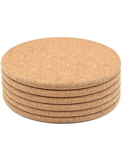 cork trivet, 6 pack high density thick cork coaster set for hot dishes and hot pots, 8 inch heat resistant multifunctional cork board, hot pads for table & countertop